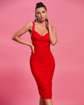 Strappy Wrinkled Midi Dress Ins Street